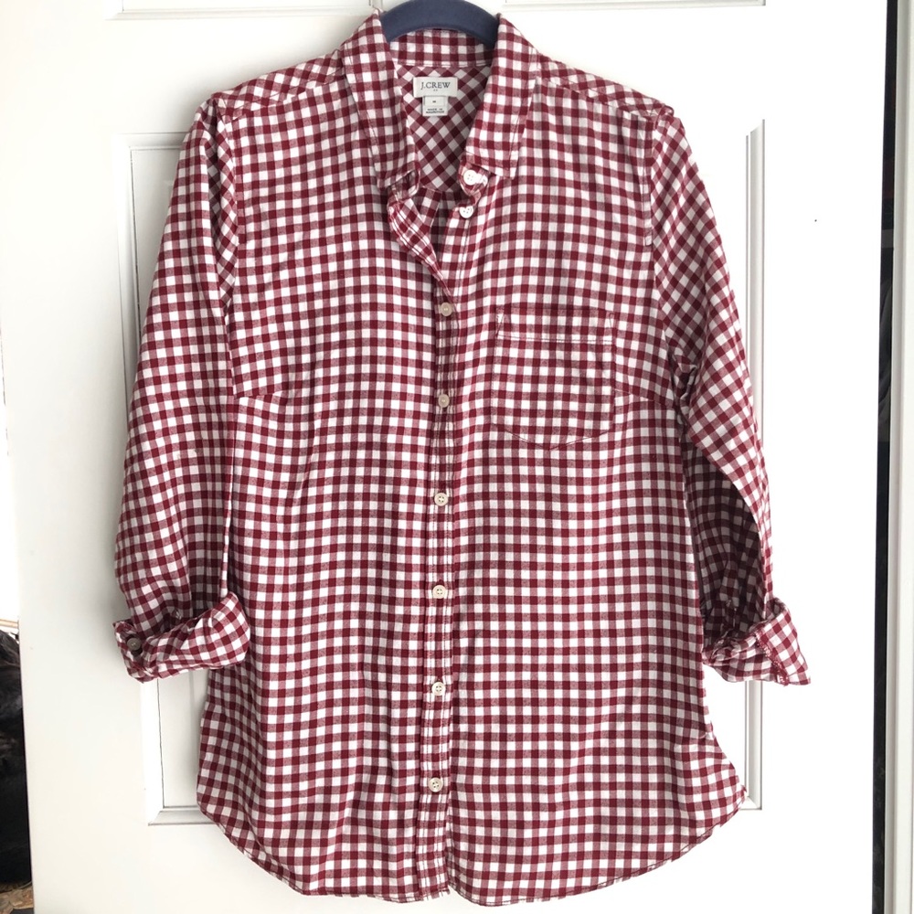 J. Crew red plaid button up shirt